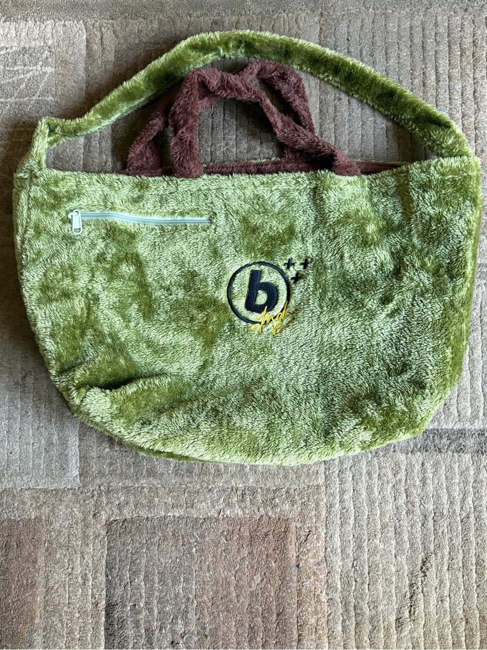 Plush Olive Green Tote with Chocolate Brown Handles